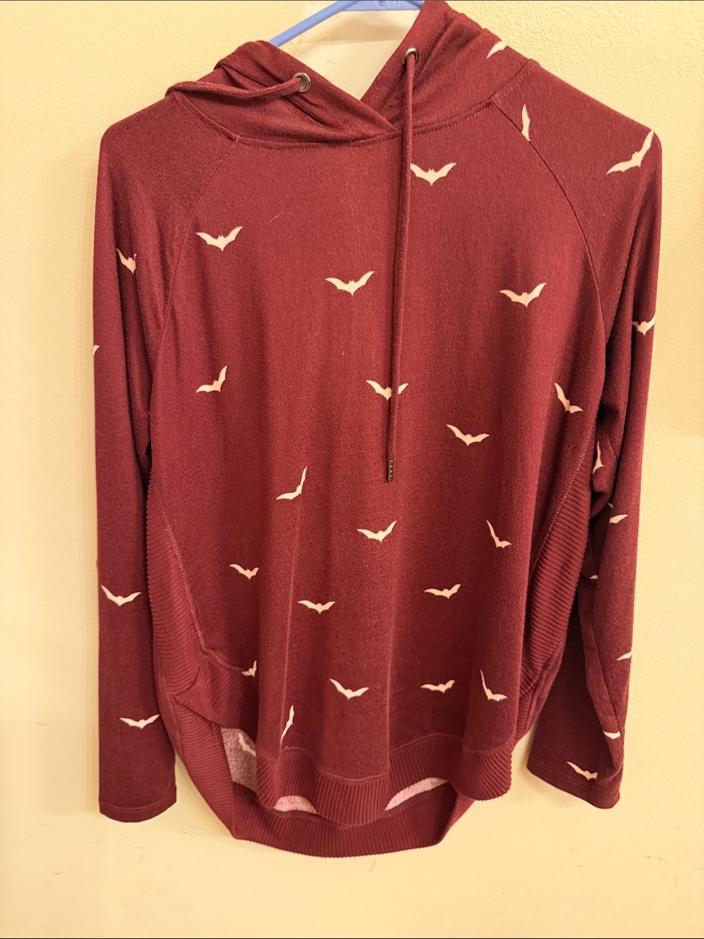 Women’s Maroon Hoodie Pullover Sweater with Bat Print size medium